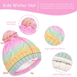 TMEOG Kids Hat Scarf Gloves Set 3 in 1 Knitted Outdoor Sports Winter Accessories Thermal Toddler Gloves Snood Bobble Hat Age 3-10 Girls Gradient Pink-Yellow