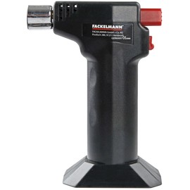 Fackelmann Küchengasbrenner, Flambierbrenner, Feuerzeug mit breitem Standfuß (Farbe: Schwarz/Rot/Silber), Menge: 1 Stück