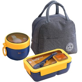 HASA zone Bento Box for Adults, Lunch Boxes Set with Lunch Bag, Utensils, Oats Container Durable Leakproof Lunch Box with Fork & Spoon, Food Storage Box for Men Women Student School Office