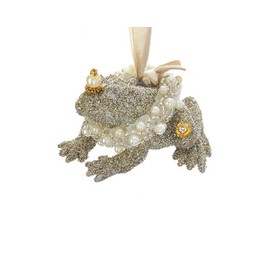 Vintage Glamour Platinum Glass Glitter Frog Ornament