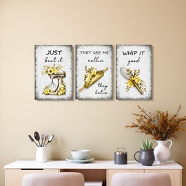 RnnJoile Bakery Wall Art Yellow and Grey Kitchen Picture Prints on Canvas Bakery Quote Painting Bakery Room Decor Framed Cooking Gift Each Piece 12x16inch (Yellow)