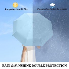 Sykrawki Travel Umbrella, 8 Ribs Pocket Umbrella with Capsule Case, Small UV Umbrella, Portable Pocket Umbrella for Men and Women, sky blue