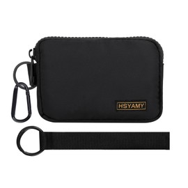 HSYAMY Small Zipper Coin Purse, Nylon Travel Slim Change Wallet Pouch with wristlet, Clip, Keychain, Compact ID Card Holder for Men Women, Coin Bag For Daily Use & Outdoor Carry (Black)
