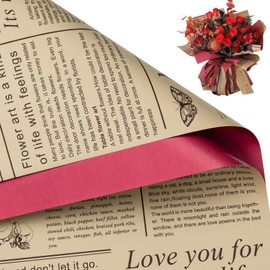 WRAPAHOLIC 20 Sheets Reversible Flower Wrapping Paper - 22 x 22 inch Retro Lettering and Red Water-Resistant Floral Bouquet Wrapping Paper, Florist Supplies Packaging for Wedding Gift DIY