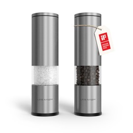 LARS NYSØM Salt and Pepper Grinder Set Manual, Stainless Steel Salt and Pepper Mills with Adjustable Ceramic Grinder I Design Spice Shakers (Stainless Steel)