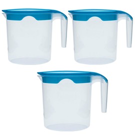 1 Liter Plastic Water Fruit Juices Jug Milk with Lid and Easy in Pouring (Blue, 3)
