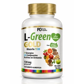 Pre Entreno L-GREEN GOLD, Cafeína Anhidra 220 mg por Porción, 90 Cápsulas, Con L-carnitina, CLA, vinagre de manzana, té verde, cromo y magnesio uso...