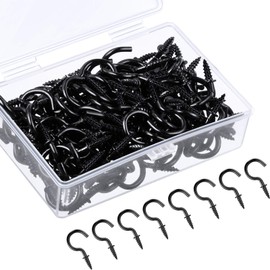 Ripeng 120 Pieces Screw Hooks Metal Cup Hook Screw in Hanger Ceiling Hook Cabinet Cup Hanger Screw in Hook for Hanging Tea Cup Key Indoor and Outdoor Use (Black,1/2 Inch)
