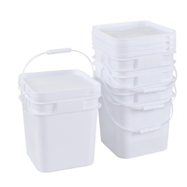 Wekioger 3 Gallon Plastic Bucket Pail with Seal Lid, 4-Pack Square Food Grade Bucket with Handle, White