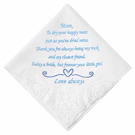 PACGOTH Wedding Handkerchiefs Mother Father of the Bride Gifts, Mother of the Groom Gifts Embroidered Hankies On Wedding Day, Mother of the Bride, 13.8*13.8"