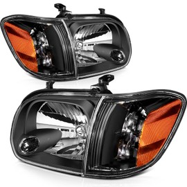 FINDAUTO Headlight Assembly Fits for Toyota Sequoia 2005-2007 for Toyota Tundra 2005-2006 Replacement Driver+Passenger Side Black Housing Amber Reflector Clear Lens