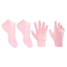PartyKindom Juego de calcetines hidratantes para el cuidado de los pies y guantes de mano, guantes de gel rosas hidratantes exfoliantes con calcetines