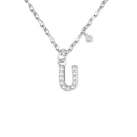 GUOYU Women's Initial Necklace Letter Pendant, 925 Silver Necklace with Cubic Zirconia, Pendant Gift Ideas for Birthday A B C D E F G H I J K L M N O P Q R S T U V W X Y Z, Stainless Steel, Rhinestone