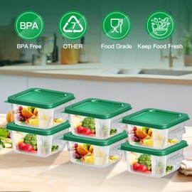 FeyBuosk 6 pcs 2qt Food Storage Containers with Lid, Square Clear Commercial Storage Containers with Handle and Scale for Food Storage in Home Kitchen & Dining (Green)