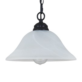 SHENGQINGTOP Traditional Plug in Pendant Light Fixture Alabaster Glass Shade, Black Hanging Lamp with Dimmable Switch,16.4Ft Cord & 14.7Ft Chain for Kitchen Sink Corner Nook