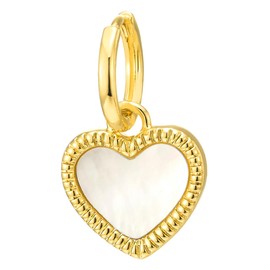 Gold Hope Earrings Dangle Heart with Mother of Pearl Circle Earrings Huggie Hinged, Brass, Synthetic Mother of Pearl