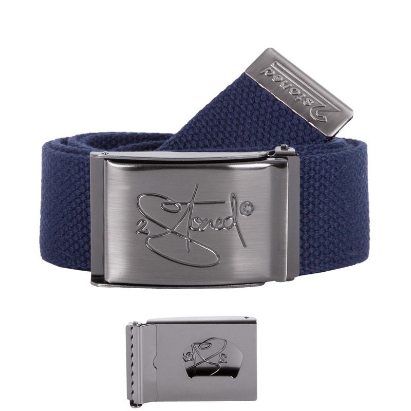 2Stoned Fabric Belt Navy 4 cm Wide with Matte Buckle
