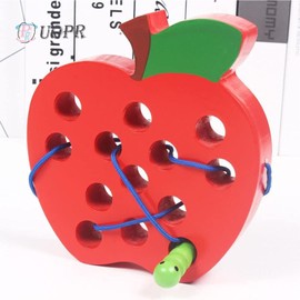 UOPR String Toy, Fruits, Green Worms, Apple Maze, Toddler, Wooden, Early Fingertip Training, String Stringing Toy, Educational Toy, Children's Thinking Skills, Girls, Boys, Birthday, Kindergarten