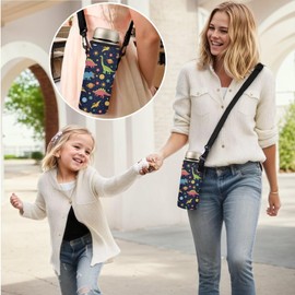 ASQVTIFE Water Bottle Holder with Strap Kids Dinosaurs Cute Insulated Water Bottle Carrier with Strap Animal Designs Neoprene for Toddler Kindergarten Elementary Outdoor Camping Travel S