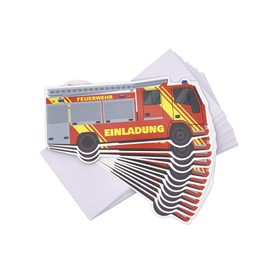 Friendly Fox Fire Brigade Invitation, 12 Fire Brigade Car Invitation Cards Children's Birthday Boy Girl Fire Truck Invitation with Envelope