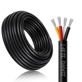 DEKIEVALE 22 Gauge 4 Conductor Wire, 32.8FT Black PVC Stranded Tinned Copper Wire, 22/4 Speaker Wire, Audio Power Cable, Flexible 22AWG 4 Wire Cable for Security, Alarm, Thermostat, Sound, Sprinkler