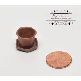 SMA 1:12 Dollhouse Miniature Small 6-Sides Dark Clay Pot with Sauce BD B462