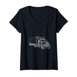 Womens Semi Trailer Wireframe V-Neck T-Shirt