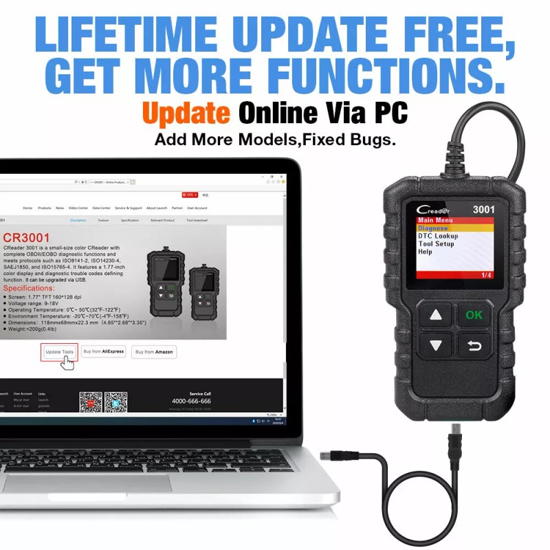 LAUNCH 2025 LAUNCH CR3001 OBD2 Scanner Code Reader Check Engine