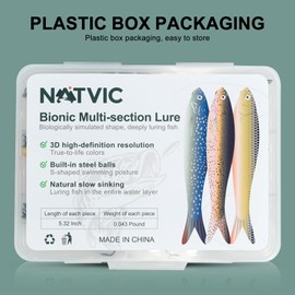 NATVIC Fishing Lure bass Lure, 3D Lifelike Swimbait, Realistic Design with Wiggling Action