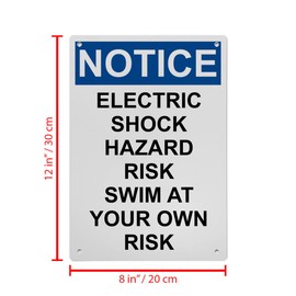 OSHA Electric Shock Hazard Risk Swim Sign, 8.5 x 11 in" OSHA Compliant Swimming Pool Sign, Weatherproof Plastic, UV resistant & Easy-to-Read Signage