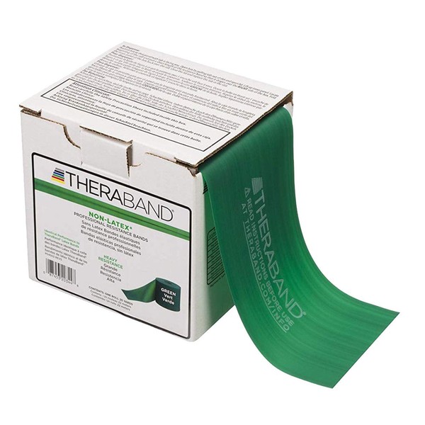 TheraBand Resistance Band 25 Yard Roll, Heavy Green Non-Latex Professional Elastic Bands For Upper & Lower Body Exercise Workouts, Physical Therapy, Pilates, Rehab, Dispenser Box, Intermediate Level 1