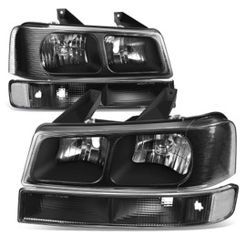 Auto Dynasty Headlights Assembly Compatible with 2003-2024 Chevy Express GMC Savana 1500 2500 3500 4500, 4Pcs Halogen Headlamps Replacement w/Bumper Lamps, Black Housing Clear Corner