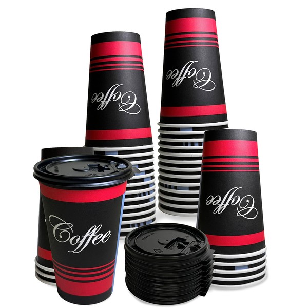 EcoQuality 20 oz Disposable Paper Coffee Cups with Black Flat