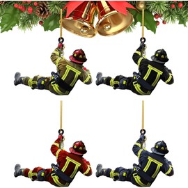 Fireman Christmas Decoration, Pack of 4 Double-Sided Mini Fireman Christmas Decoration for Hanging, Christmas Tree Acrylic Ornaments for Hanging, Christmas Decorations, for Christmas Tree