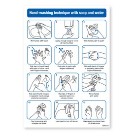 Hand washing technology with soap and water, NHS recommended, toilet and washroom hygiene safety signs