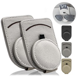 Sunglass Holder for Car Visor, Magnet Adsorbed Sunglasses Holder for Car Accessories Parts, Leather Car Sunglass Holder, Car Visor Sunglasses Clip for Glasses Cards (2PCS, Gray)