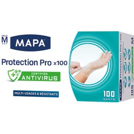 MAPA Pro x 100 - Disposable Vinyl Gloves, Powder Free and Latex Free, Certified Anti-Theft Protection, Robust and Versatile - Box of 100 Gloves - Medium