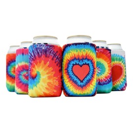 QualityPerfection Neoprene Can Cooler Sleeve - 12 oz Regular Can Coolie - Collapsible Economy Bulk Insulation with Stitches Perfect 4 Events,Custom DIY Projects (6, Tie-dye Mix)