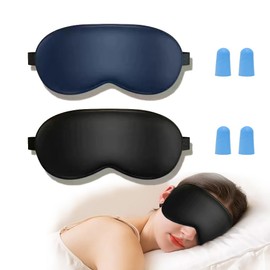 2 Stück Schlafmaske Seide,Schlafmaske Für Seitenschläfer,Schlafmaske Seide Seitenschläfer,Schlafmaske Aus Seide Mit Verstellbarem Riemen Und Ohrstöpseln,Schlafmaske Seide Damen Herren