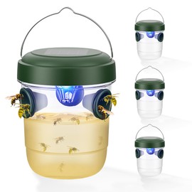 Wasp Traps Outdoor Hanging, New Upgrade Wasp Trap Bee Insect Yellow Jacket Hornet Killer with LED Light, Solar Powered Hornet Trap for Outside Garden, Patio, Backyard, Camping (4, Green)
