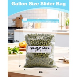 Xismtawp 120 Pack Calendar Slider Quart Freezer Bags Reusable Food Storage Bags Slide Zipper Expandable Bottom Clear Plastic Freezer Bags With Write-On-Label For Food Storage