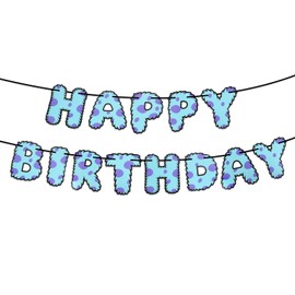 SAVITA Happy Birthday Banner, Blue Pre-strung Birthday Garland Cartoon Themed Party Decoration for Kids Boys Girls Event Party Favor Supplies