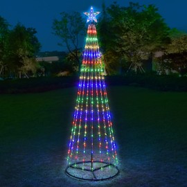 7 ft Lighted Outdoor Christmas Tree, 336 LEDs Pre-lit Christmas Cone Tree with Star Topper for Indoor and Outdoor Holiday Decorations (Multi Color)