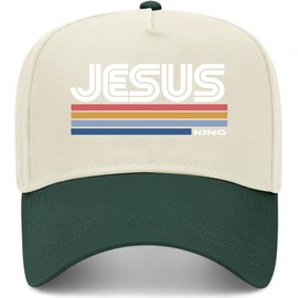 Jesus is King Vintage Trucker Hat | Premium Snapback Hat for Men & Women (US, Alpha, One Size, Dark Green/Natural)