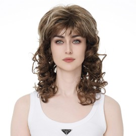 Aimole Women's Natural Long Curly Wig Synthetic Hair Full Wigs(12TT26-Brown Highlighted)