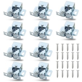 Cionyce 12 Pcs Double Roller Catch Cabinet Latches with Spear, Adjustable Catch Hardware for Kitchen Cabinet Door, Closet, Cupboard, Furniture with Easy Installation (Silver)