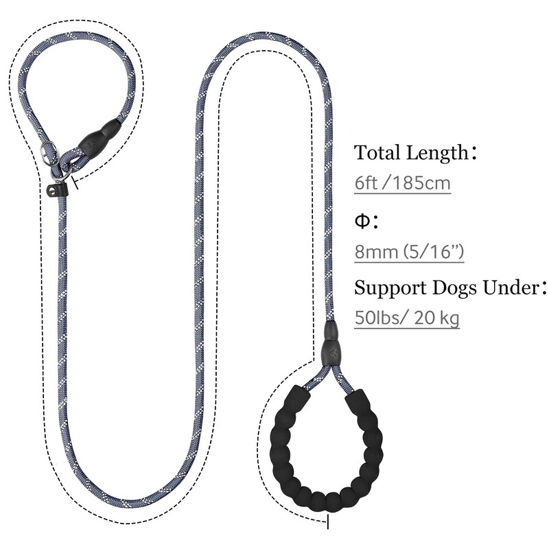 TagME Slip Lead for Dogs,1.8m Reflective Dog Lead with Soft