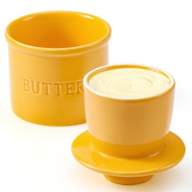 Butter Crock with Lid for Countertop - Ceramic French Butter Dish for Spreadable Soft Butter, Butter Container Holder with a Water Seal, Housewarming Gift, Kitchen and Home Decor, Yellow