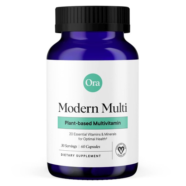 Ora Organic Plant Based Multivitamin for Women and Men | Bluelight Protection - Brain, Eye, Energy, Immune, Skin, Hair, Heart, and Bone Health Support | 60 Vegan Capsules