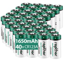 rapthor CR123A 3V Lithium Batteries, 40-Pack, 1650mAh Non-Rechargeable